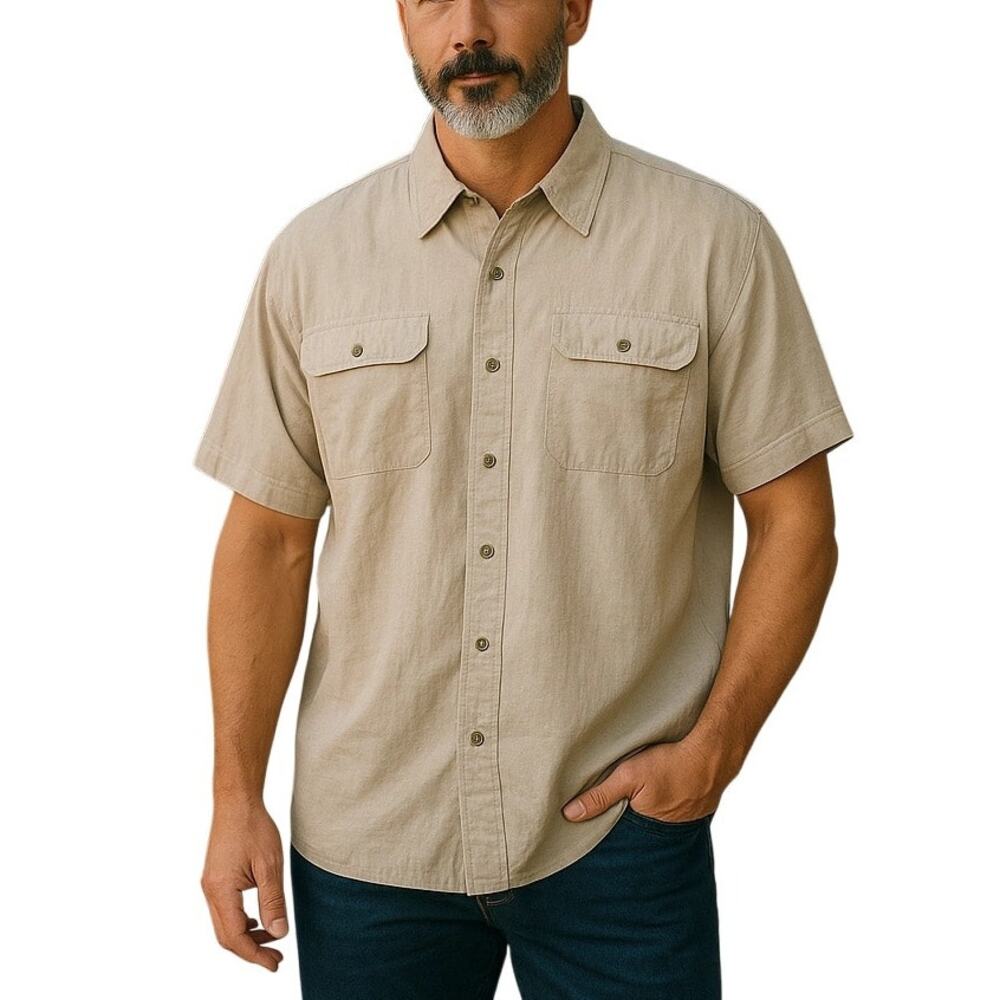 Wrangler Men's 3XL Beige Utility Button Down Shirt Cotton Stretch Workwear Tan